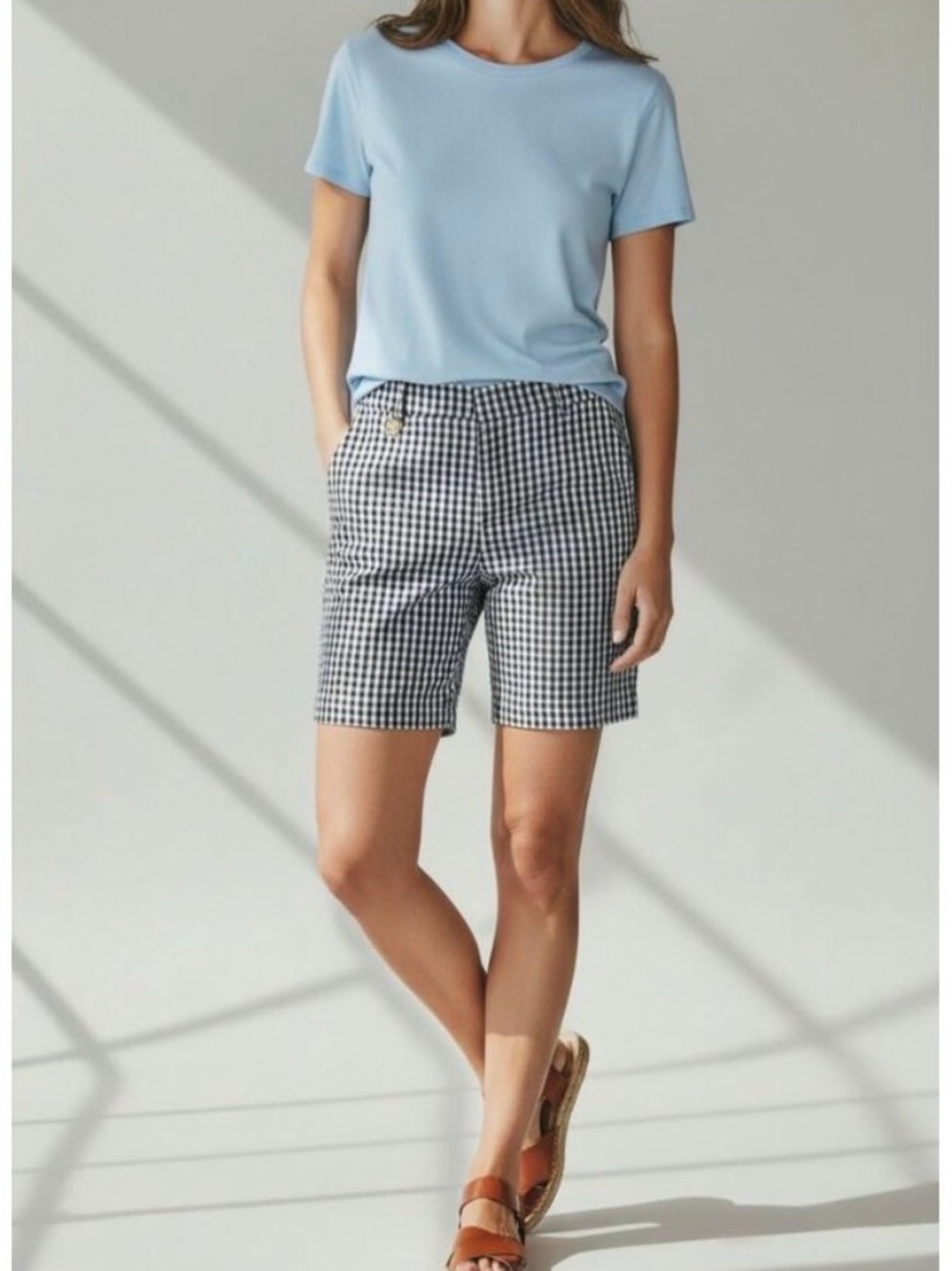 J. Crew Black and White Gingham Waistband Shorts
